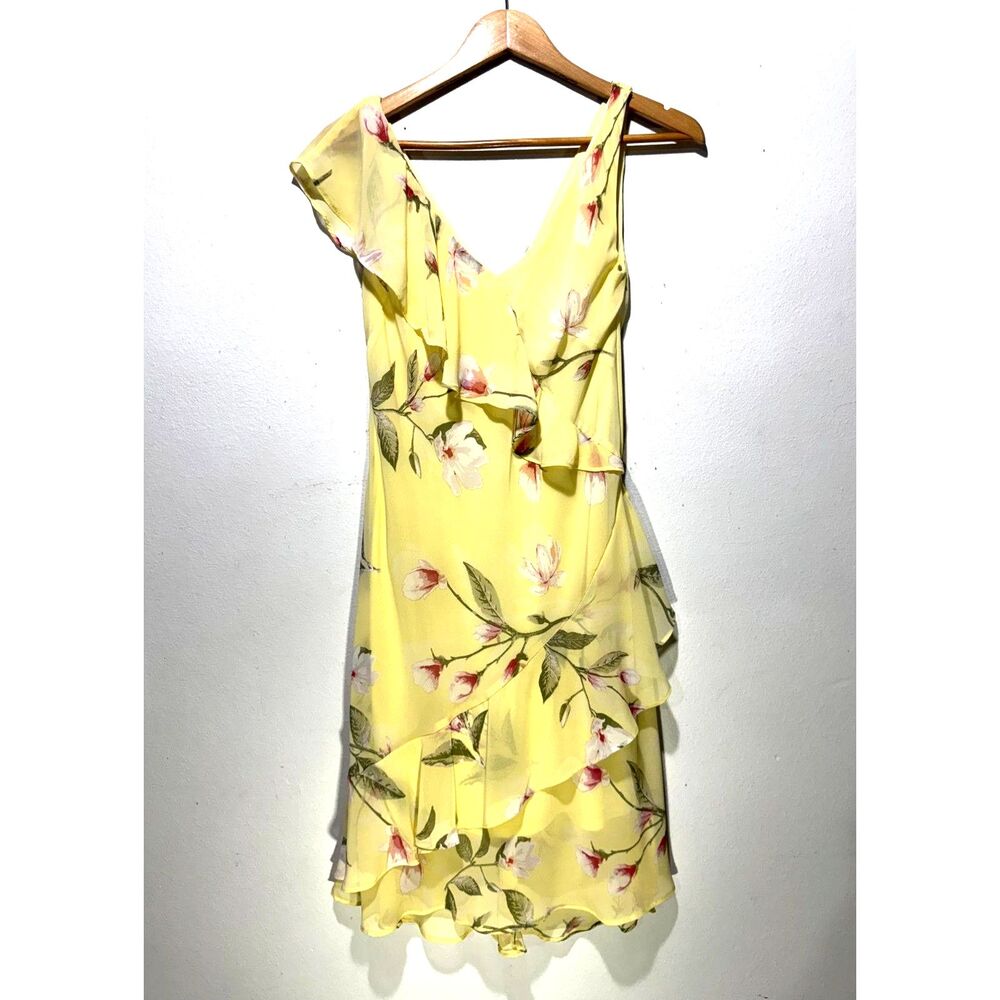 NY Collection Y2K dress summer sheer yellow floral ruffle casual fairy women S